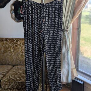 Laura Gayle Black Flower Pattern Drawstring Pants Size Large